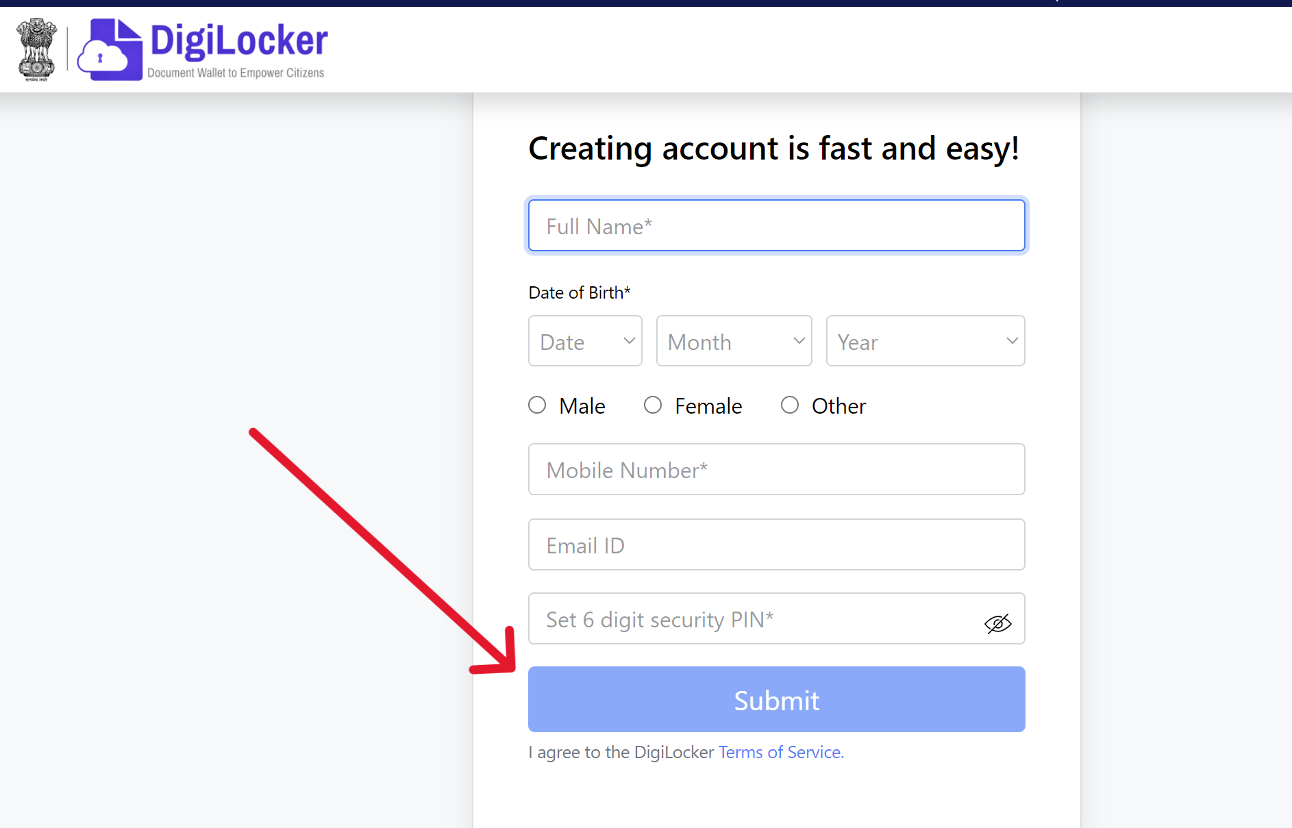 DigiLocker Sign Up