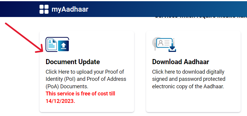 Document Update option on myAadhaar
