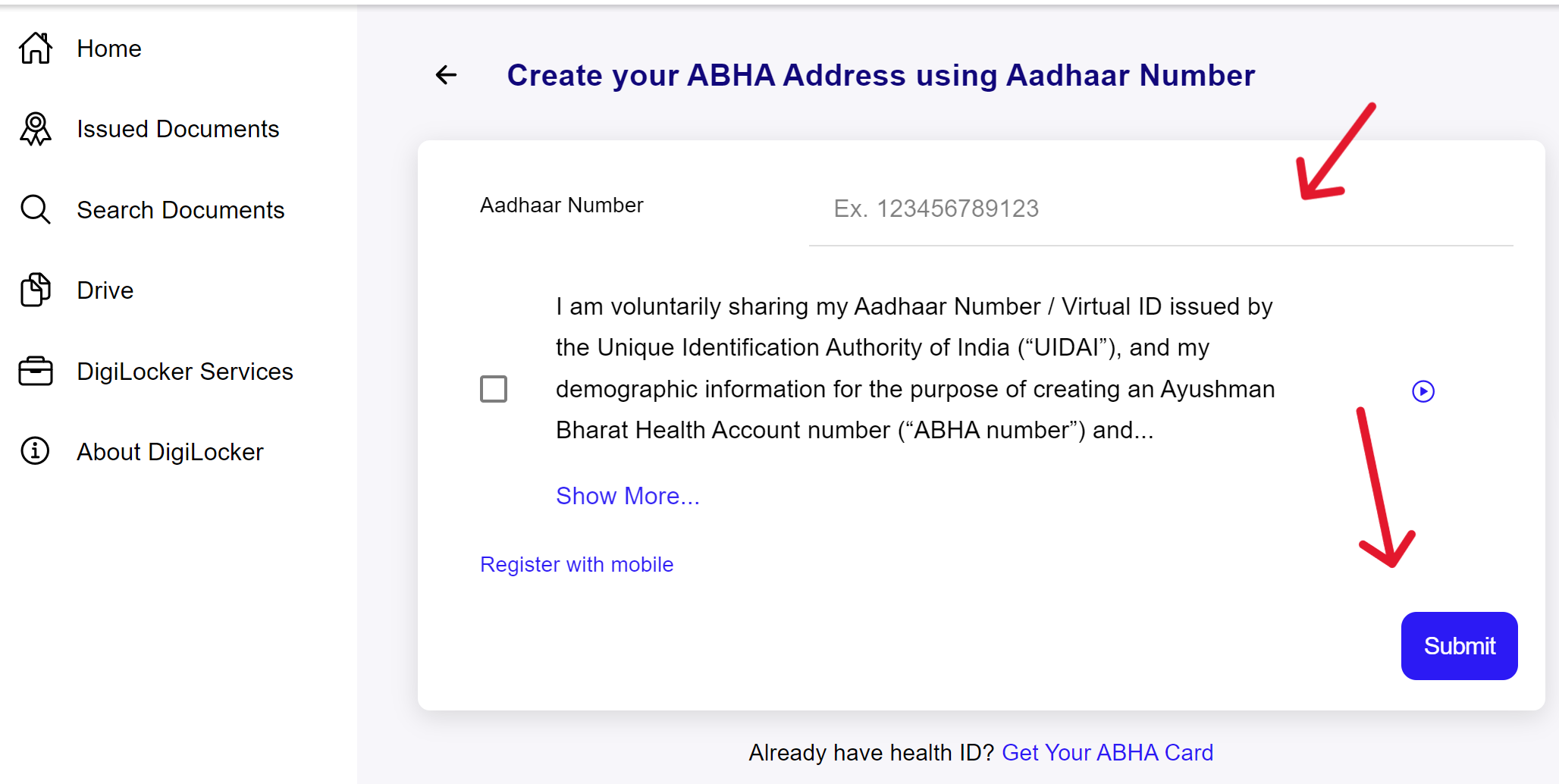 Get your ABHA using AADHAAR