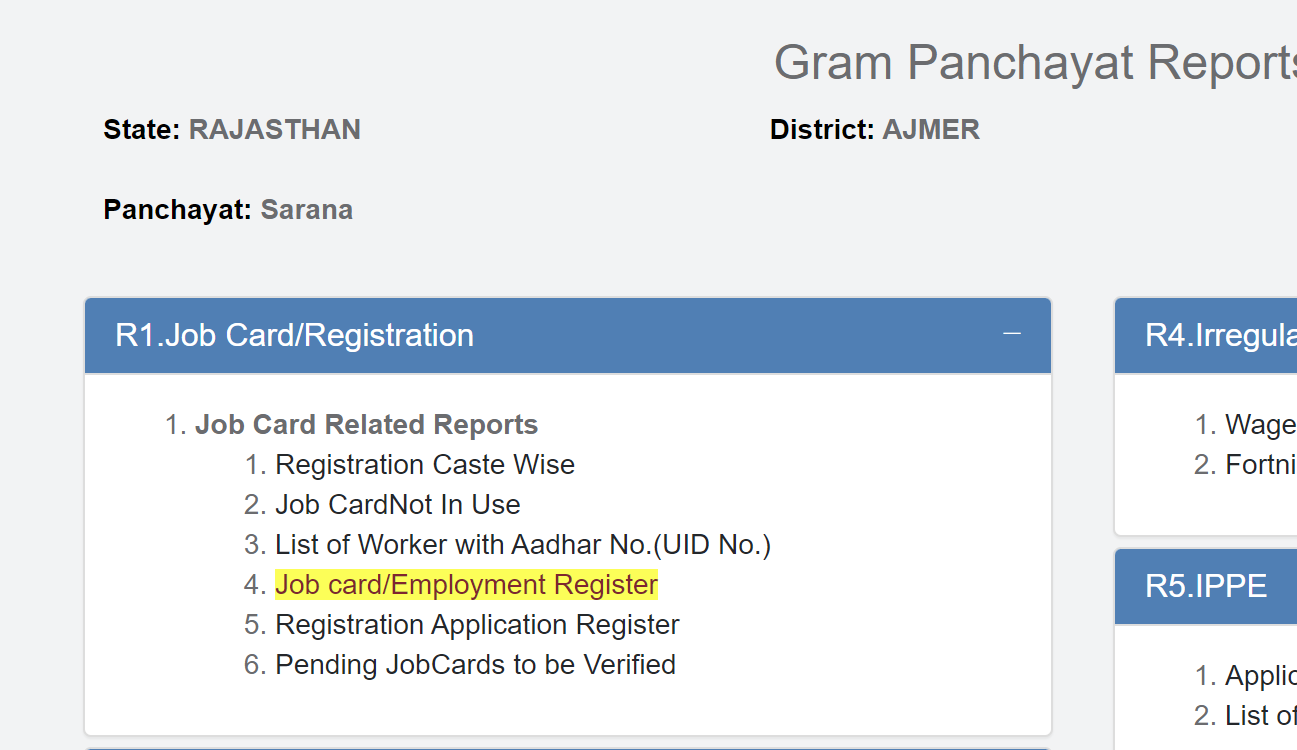 Rajasthan Job Card Register