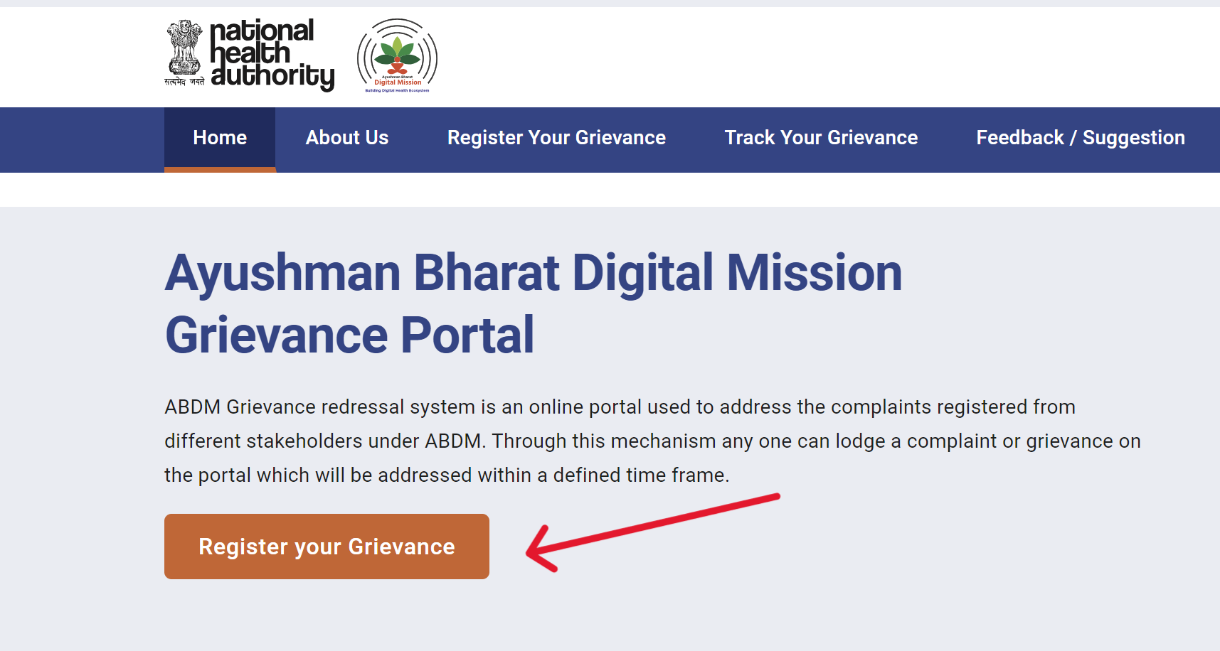 Register Your Grievance ABHA