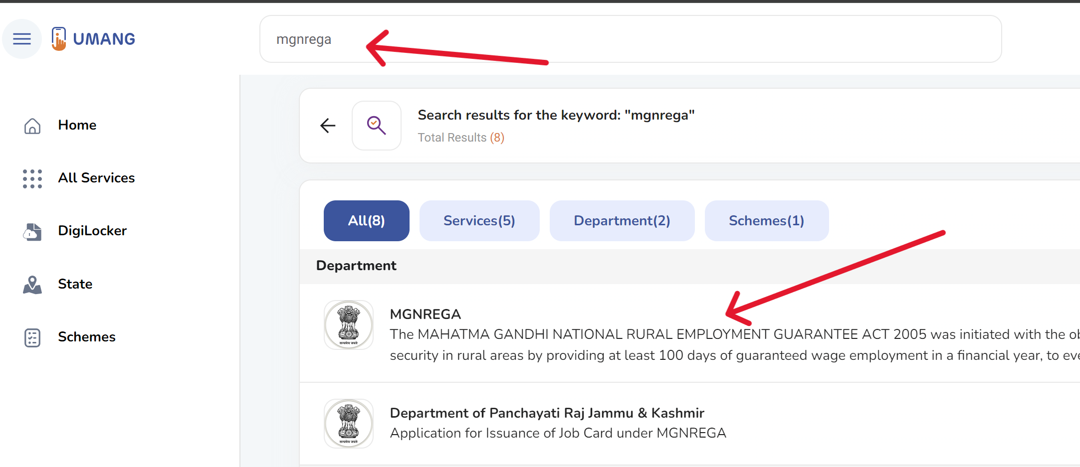 Search MGNREGA Department On UMANG
