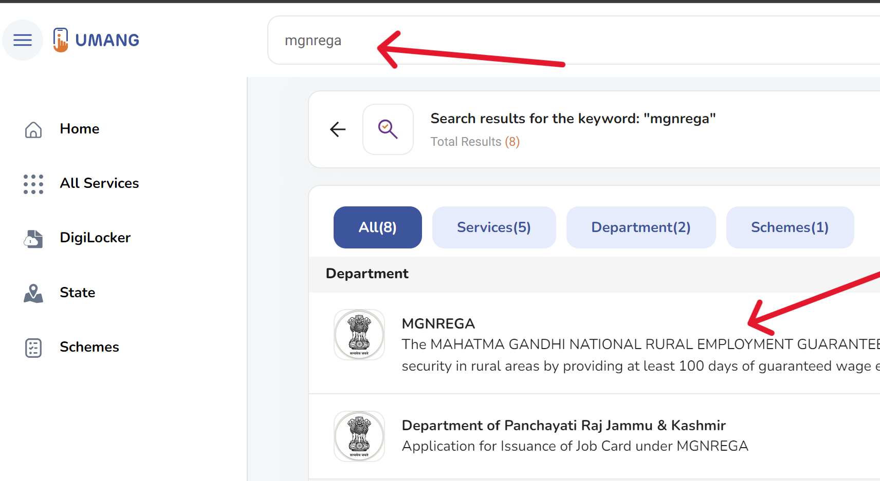 Search MGNREGA On UMANG