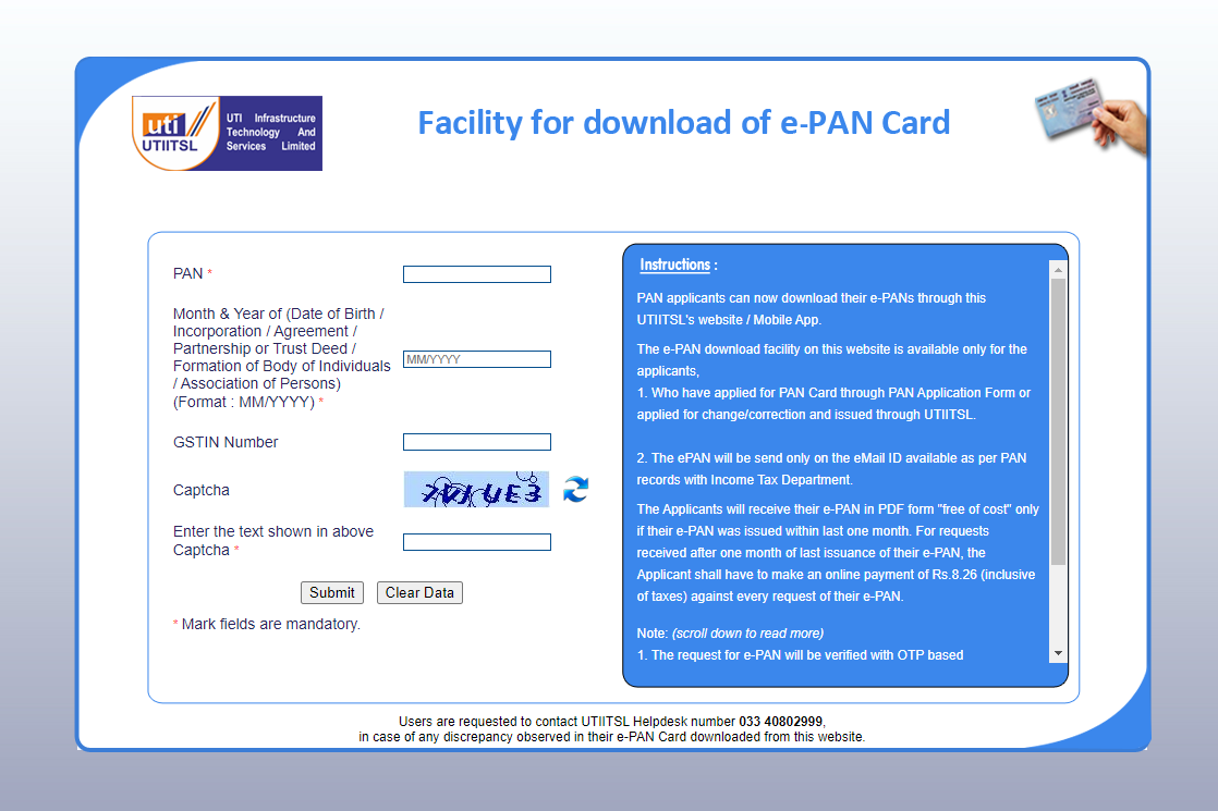 PAN CARD Download UTIITSL
