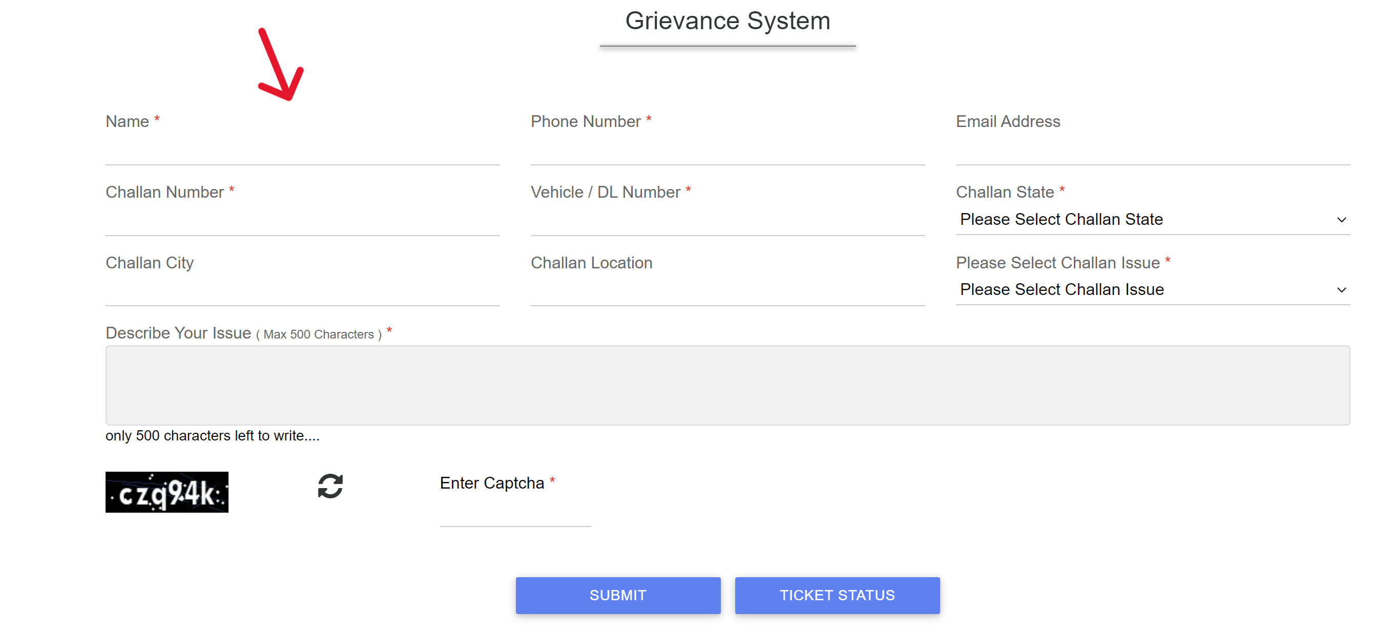 Complaint Of Wrong Challan