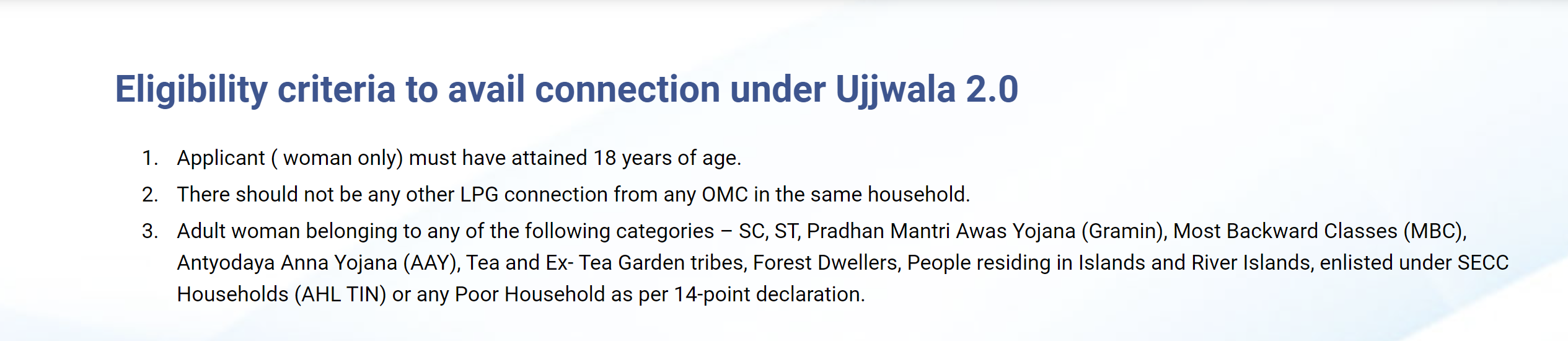 Eligibility Criteria Ujjwala 2.0