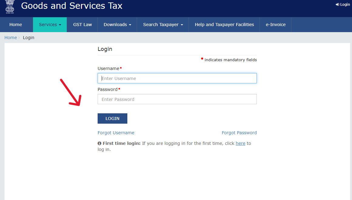 GST Login Page