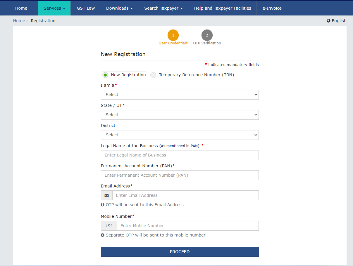 GST New Registartion Application Form