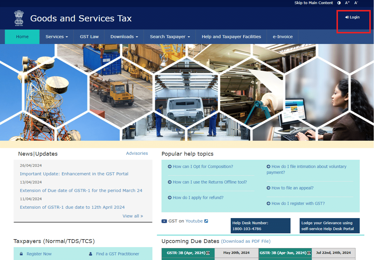 GST Portal Homepage