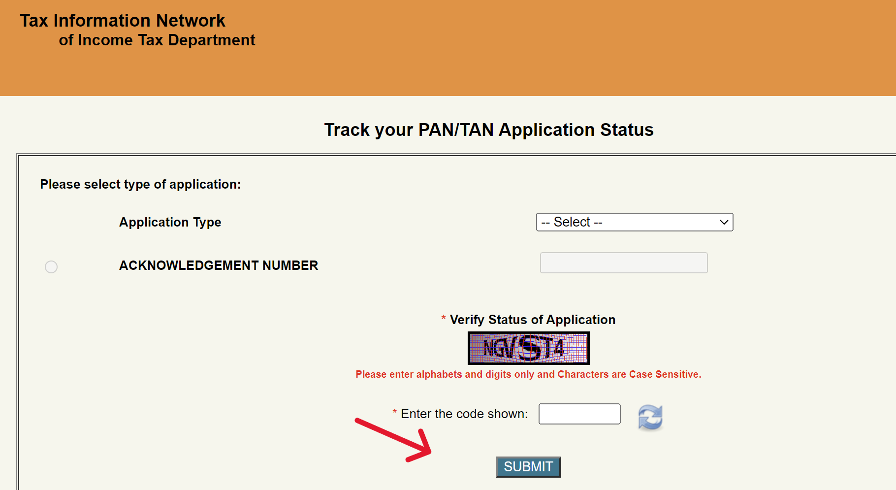 PAN Application Status Page