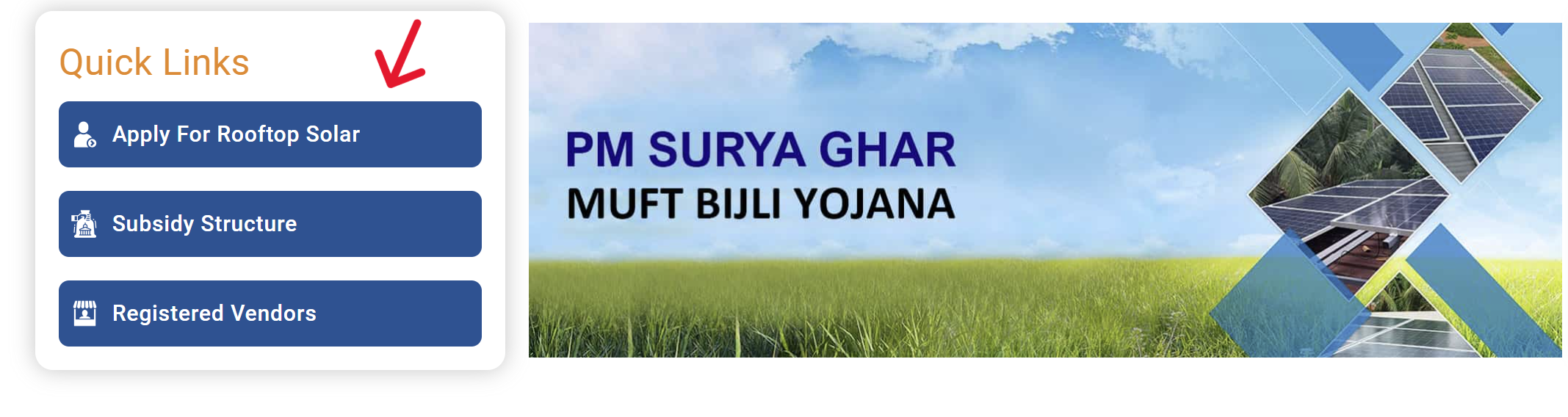 PM Surya Ghar Official Portal - Apply For Solar Rooftop Option On Homepage