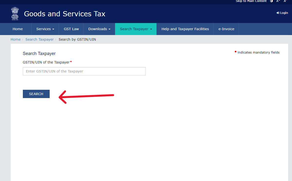 Search Taxpayer On GST Portal