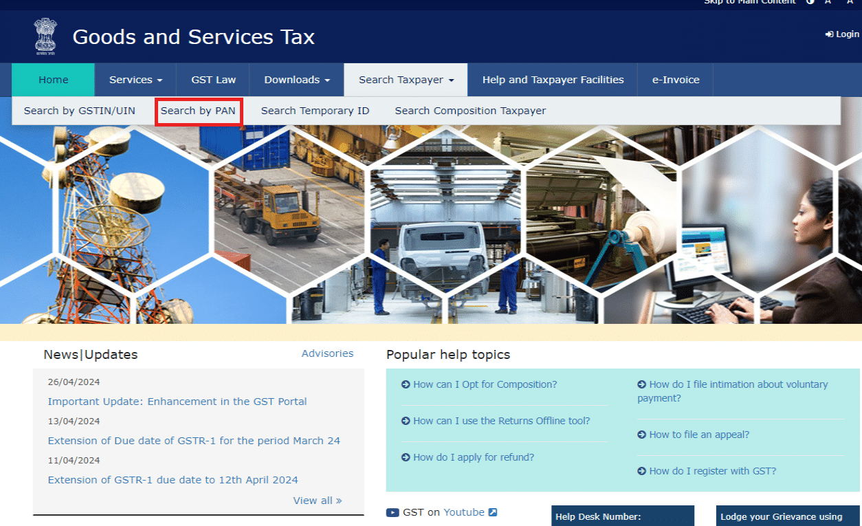 Search Taxpayer on GST portal using PAN