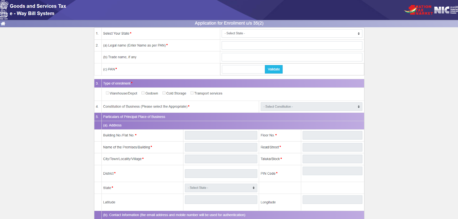 e-way Billl Registration Form