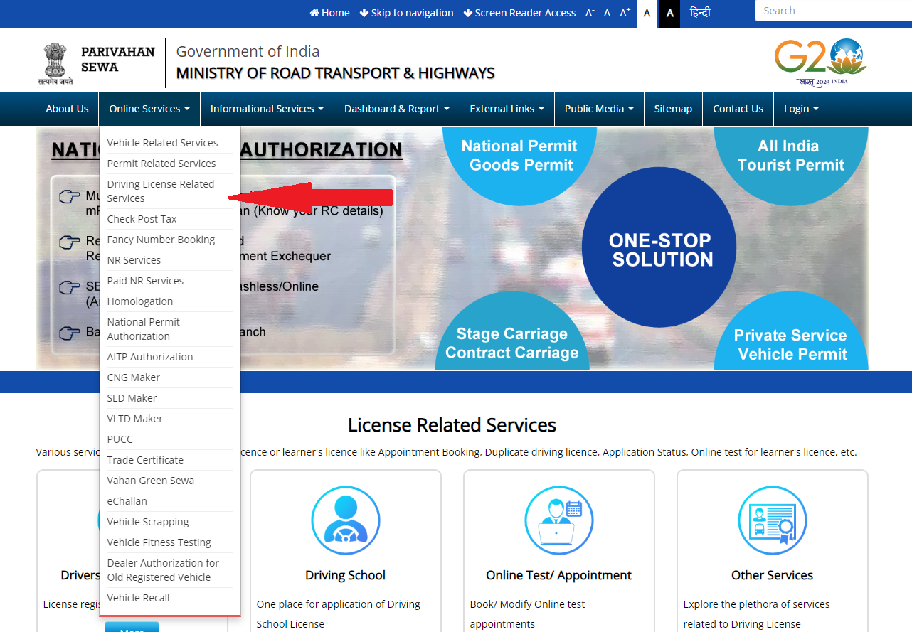 Parivahan Portal Homepage