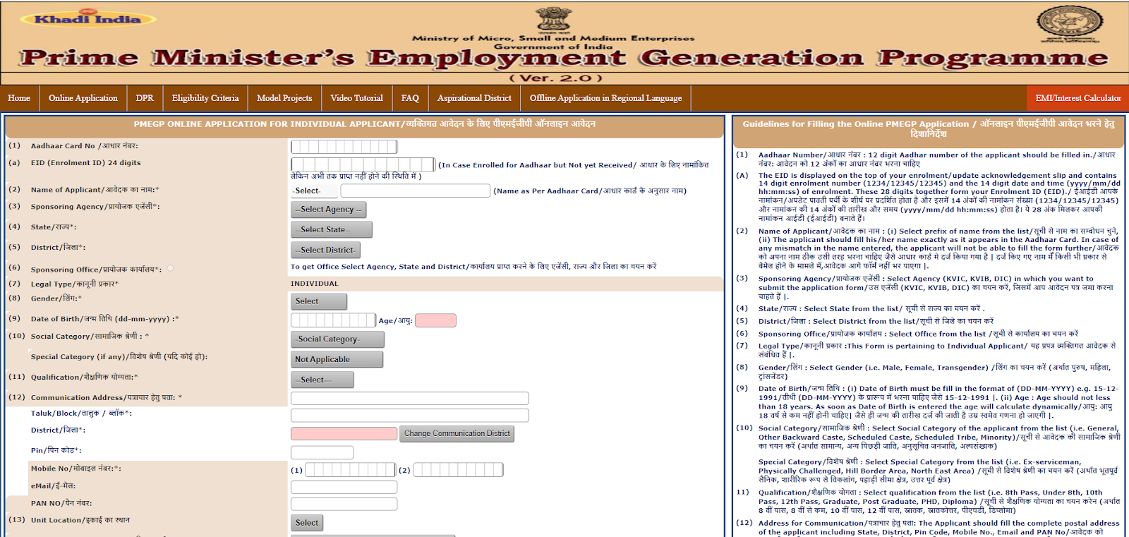 PMEGP Online Application Form