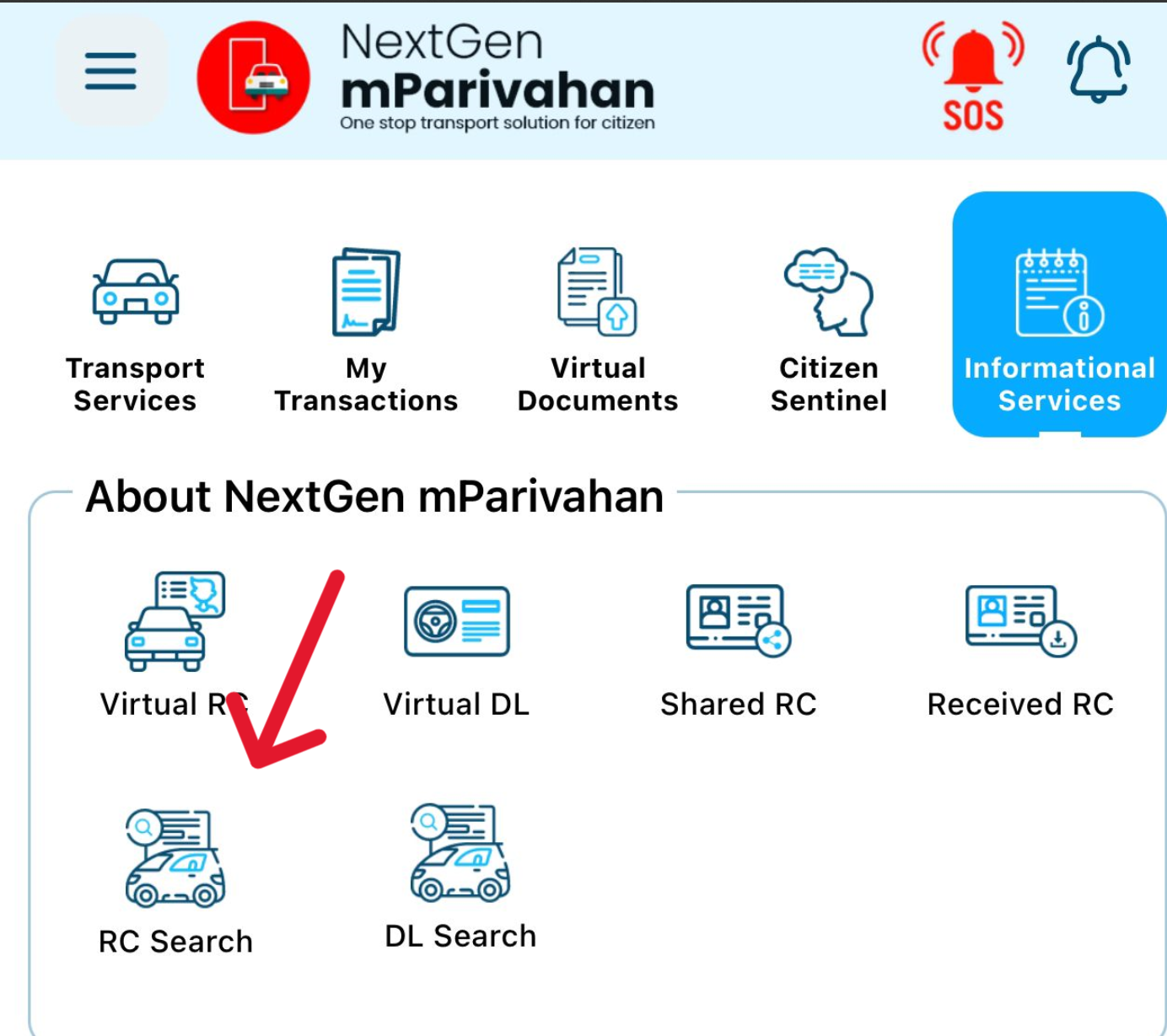 RC Search on mParivahan App