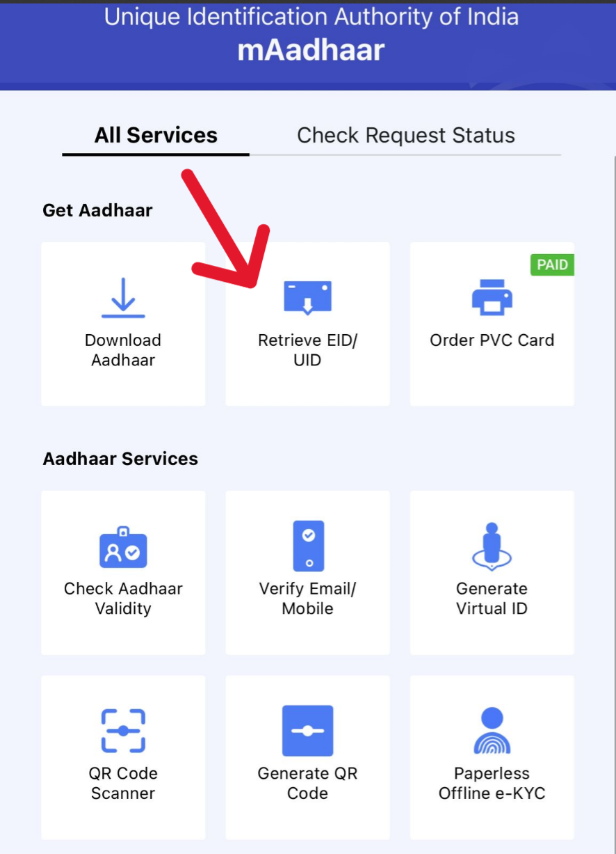 Retrieve Aadhaar on mAadhaar App