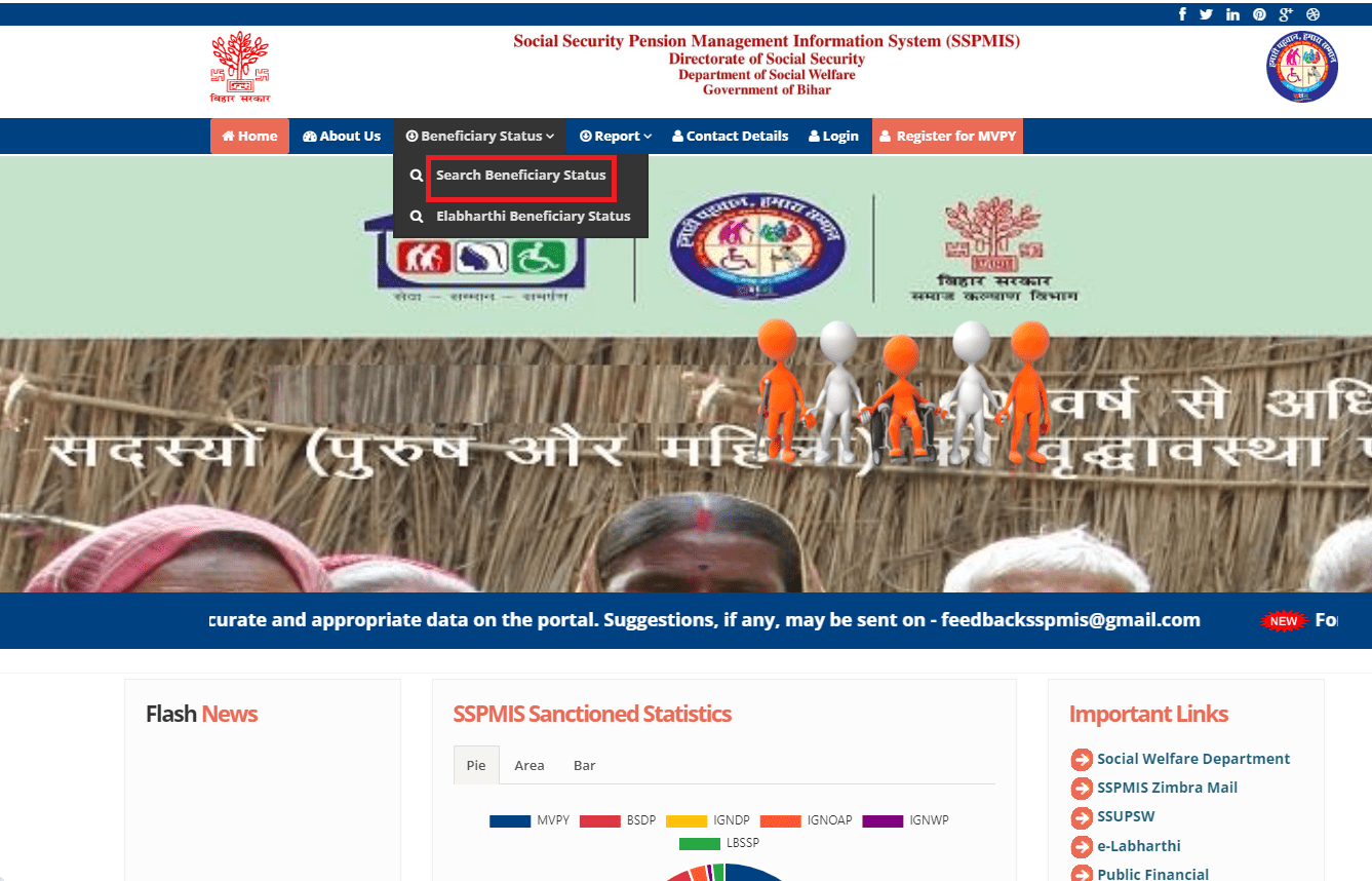 Search Beneficiary Status SSPMIS Bihar