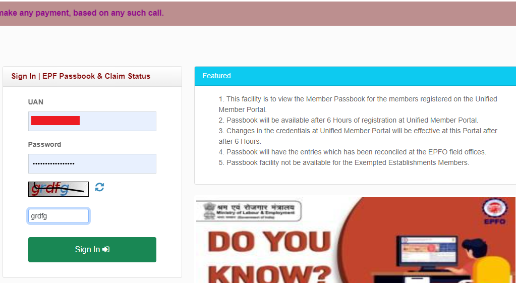Login on EPFO Portal