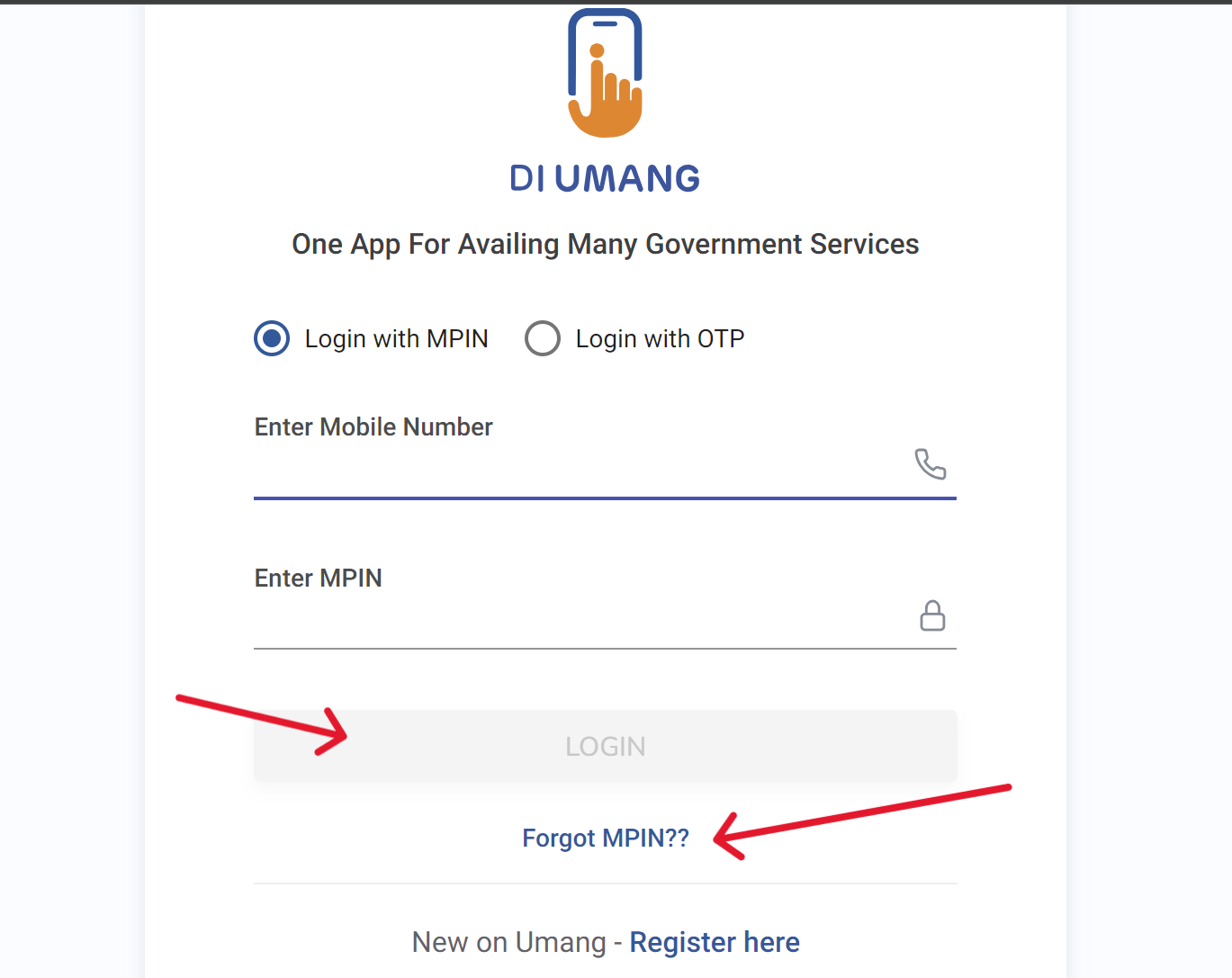 UMANG Login Homepage