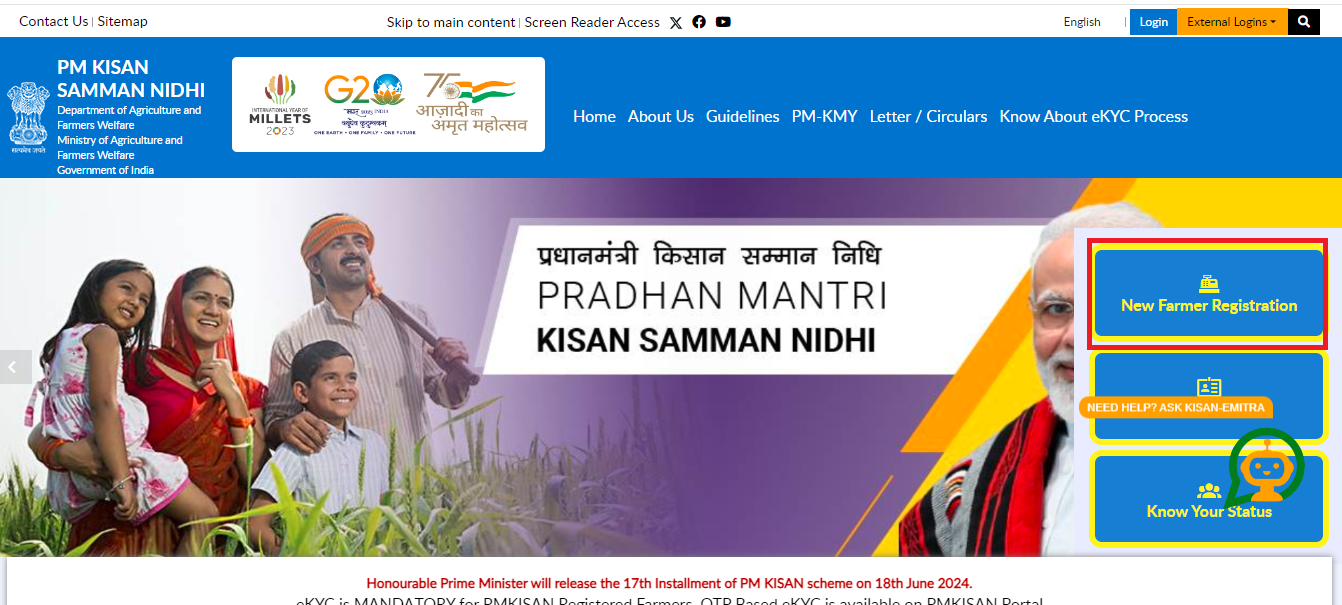 PM Kisan Homepage